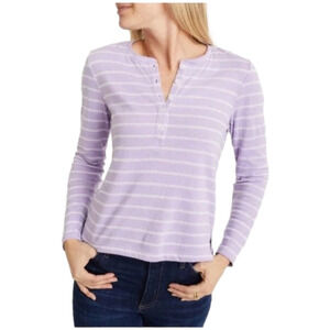 MARINE LAYER Lavender White Stripe Double Knit Henley Shirt size medium